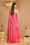 Shop_K&A By Karishma and Ashita_Pink Net, Satin V-neck Pre-draped Saree And Corset Set _at_Aza_Fashions
