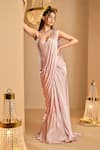 Buy_K&A By Karishma and Ashita_Lilac Satin Sweetheart Neck Pre-draped Saree And Corset _at_Aza_Fashions