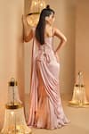 Shop_K&A By Karishma and Ashita_Lilac Satin Sweetheart Neck Pre-draped Saree And Corset _at_Aza_Fashions