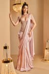 Buy_K&A By Karishma and Ashita_Lilac Net, Satin Beads Sweetheart Neck Pre-draped Saree And Corset Set _at_Aza_Fashions