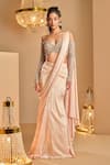Buy_K&A By Karishma and Ashita_Pink Net, Satin Embroidery, Sequins Designer Pre-draped Saree With Corset _at_Aza_Fashions
