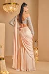 Shop_K&A By Karishma and Ashita_Pink Net, Satin Embroidery, Sequins Designer Pre-draped Saree With Corset _at_Aza_Fashions