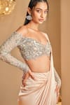 K&A By Karishma and Ashita_Pink Net, Satin Embroidery, Sequins Designer Pre-draped Saree With Corset _Online_at_Aza_Fashions