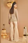 Shop_K&A By Karishma and Ashita_Gold Net, Crepe Embroidery Sweetheart Neck Embellished Jacket And Sharara Set _at_Aza_Fashions
