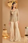Buy_K&A By Karishma and Ashita_Gold Net, Crepe Embroidery Sweetheart Neck Embellished Jacket And Sharara Set _at_Aza_Fashions