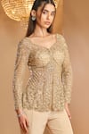 Buy_K&A By Karishma and Ashita_Gold Net, Crepe Embroidery Sweetheart Neck Embellished Jacket And Sharara Set _Online_at_Aza_Fashions