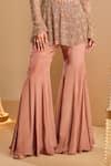K&A By Karishma and Ashita_Brown Net, Crepe Embroidery V-neck And Jacket Sharara Set _Online_at_Aza_Fashions