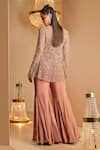 Shop_K&A By Karishma and Ashita_Brown Net, Crepe Embroidery V-neck And Jacket Sharara Set _at_Aza_Fashions