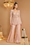 Buy_K&A By Karishma and Ashita_Pink Net, Organza Embroidery Scoop Neck Designer Tunic And Sharara Set _at_Aza_Fashions