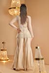 Shop_K&A By Karishma and Ashita_Gold Net, Tissue Beads, Embroidery V-neck And Tunic Sharara Set _at_Aza_Fashions