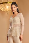 Buy_K&A By Karishma and Ashita_Gold Net, Tissue Beads, Embroidery V-neck And Tunic Sharara Set _Online_at_Aza_Fashions