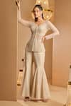Buy_K&A By Karishma and Ashita_Gold Net, Tissue Beads, Embroidery V-neck And Tunic Sharara Set _at_Aza_Fashions