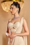 K&A By Karishma and Ashita_Off White Georgette Sweetheart Neck Pre-draped Saree With Blouse _Online_at_Aza_Fashions