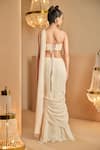 Shop_K&A By Karishma and Ashita_Off White Georgette Sweetheart Neck Pre-draped Saree With Blouse _at_Aza_Fashions