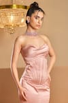 K&A By Karishma and Ashita_Pink Sweetheart Neck Satin Corset And Skirt Set _Online_at_Aza_Fashions