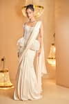 Buy_K&A By Karishma and Ashita_White Net, Satin Beads, Embroidery Square Neck Pre-draped Saree And Corset Set _at_Aza_Fashions