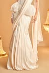 K&A By Karishma and Ashita_White Net, Satin Beads, Embroidery Square Neck Pre-draped Saree And Corset Set _Online_at_Aza_Fashions