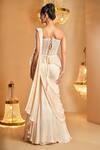 Shop_K&A By Karishma and Ashita_White Net, Satin Beads, Embroidery Square Neck Pre-draped Saree And Corset Set _at_Aza_Fashions