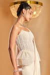 Shop_K&A By Karishma and Ashita_White Net, Satin Beads, Embroidery Square Neck Pre-draped Saree And Corset Set _Online_at_Aza_Fashions