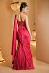 Shop_K&A By Karishma and Ashita_Red Net, Satin Beads Sweetheart Neck Pre-draped Saree With Corset _at_Aza_Fashions