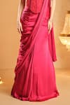 K&A By Karishma and Ashita_Red Net, Satin Beads Sweetheart Neck Pre-draped Saree With Corset _Online_at_Aza_Fashions