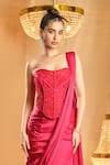 Buy_K&A By Karishma and Ashita_Red Net, Satin Beads Sweetheart Neck Pre-draped Saree With Corset _Online_at_Aza_Fashions