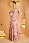 Buy_K&A By Karishma and Ashita_Lilac Net, Satin Embroidery, Beads, Sequins Pre-draped Saree And Corset Set _at_Aza_Fashions