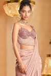 K&A By Karishma and Ashita_Lilac Net, Satin Embroidery, Beads, Sequins Pre-draped Saree And Corset Set _Online_at_Aza_Fashions
