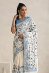 Wazir C_Blue Silk Embroidery, Tassels V-neck Nargis And Off White Saree With Blouse _Online_at_Aza_Fashions