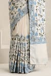 Shop_Wazir C_Blue Silk Embroidery, Tassels V-neck Nargis And Off White Saree With Blouse _Online_at_Aza_Fashions
