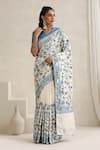Buy_Wazir C_Blue Silk Embroidery, Tassels V-neck Nargis And Off White Saree With Blouse _at_Aza_Fashions