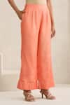 Shop_Wazir C_Peach Organza, Silk, Cotton Embroidery V-neck Nargis And Teal Blue Cape Set _Online_at_Aza_Fashions
