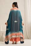 Shop_Wazir C_Peach Organza, Silk, Cotton Embroidery V-neck Nargis And Teal Blue Cape Set _at_Aza_Fashions