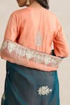 Buy_Wazir C_Peach Organza, Silk, Cotton Embroidery V-neck Nargis And Teal Blue Cape Set 
