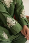 Wazir C_Green Organza, Silk, Cotton Embroidery V-neck Kashmiri Golden Tilla Kurta Set _Online_at_Aza_Fashions