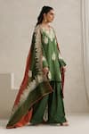 Buy_Wazir C_Green Organza, Silk, Cotton Embroidery V-neck Kashmiri Golden Tilla Kurta Set _at_Aza_Fashions