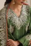 Buy_Wazir C_Green Organza, Silk, Cotton Embroidery V-neck Kashmiri Golden Tilla Kurta Set 