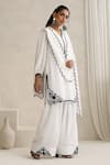 Wazir C_White Crepe, Silk Embroidery V-neck Kashmiri Aari Kurta Set _at_Aza_Fashions