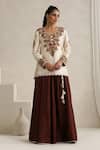 Shop_Wazir C_Brown Silk, Organza Tassels, Embroidery Round Neck Nargis Lehenga Set _Online_at_Aza_Fashions