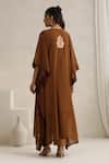 Shop_Wazir C_Brown Georgette, Cotton Embroidery Round Neck Nargis Kaftan Set _at_Aza_Fashions
