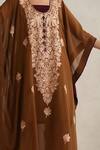 Buy_Wazir C_Brown Georgette, Cotton Embroidery Round Neck Nargis Kaftan Set 