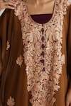 Shop_Wazir C_Brown Georgette, Cotton Embroidery Round Neck Nargis Kaftan Set 