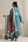 Shop_Wazir C_Blue Silk, Cotton, Organza Embroidery, Zari V-neck Nargis Kurta Set _at_Aza_Fashions