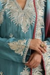 Shop_Wazir C_Blue Silk, Cotton, Organza Embroidery, Zari V-neck Nargis Kurta Set 