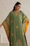 Shop_Wazir C_Green Georgette, Cotton Embroidery Boat Neck Nargis Mehandi Kaftan _Online_at_Aza_Fashions