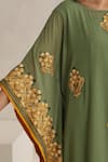 Buy_Wazir C_Green Georgette, Cotton Embroidery Boat Neck Nargis Mehandi Kaftan 