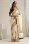 Buy_Wazir C_Green Silk Embroidery V-neck Nargis And Off White Aari Work Saree Set _at_Aza_Fashions
