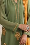 Shop_Wazir C_Green Georgette, Silk Embroidery V-neck Mehandi Aari Kurta Set _Online_at_Aza_Fashions