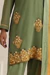 Buy_Wazir C_Green Georgette, Silk Embroidery V-neck Mehandi Aari Kurta Set 