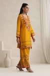 Buy_Wazir C_Mustard Cotton Embroidery Round Neck Nargis Kurta Set _at_Aza_Fashions